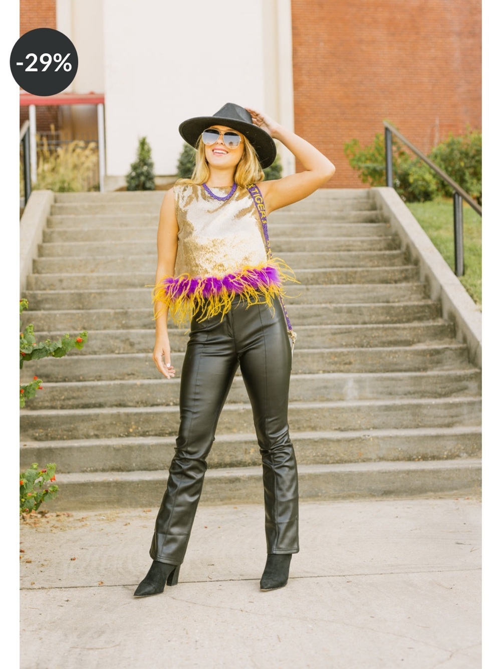 Comely Queen Of Sparkles: Sequin Feather Tank Gold Game Day Mardi Gras size L - Picture 2 of 9
